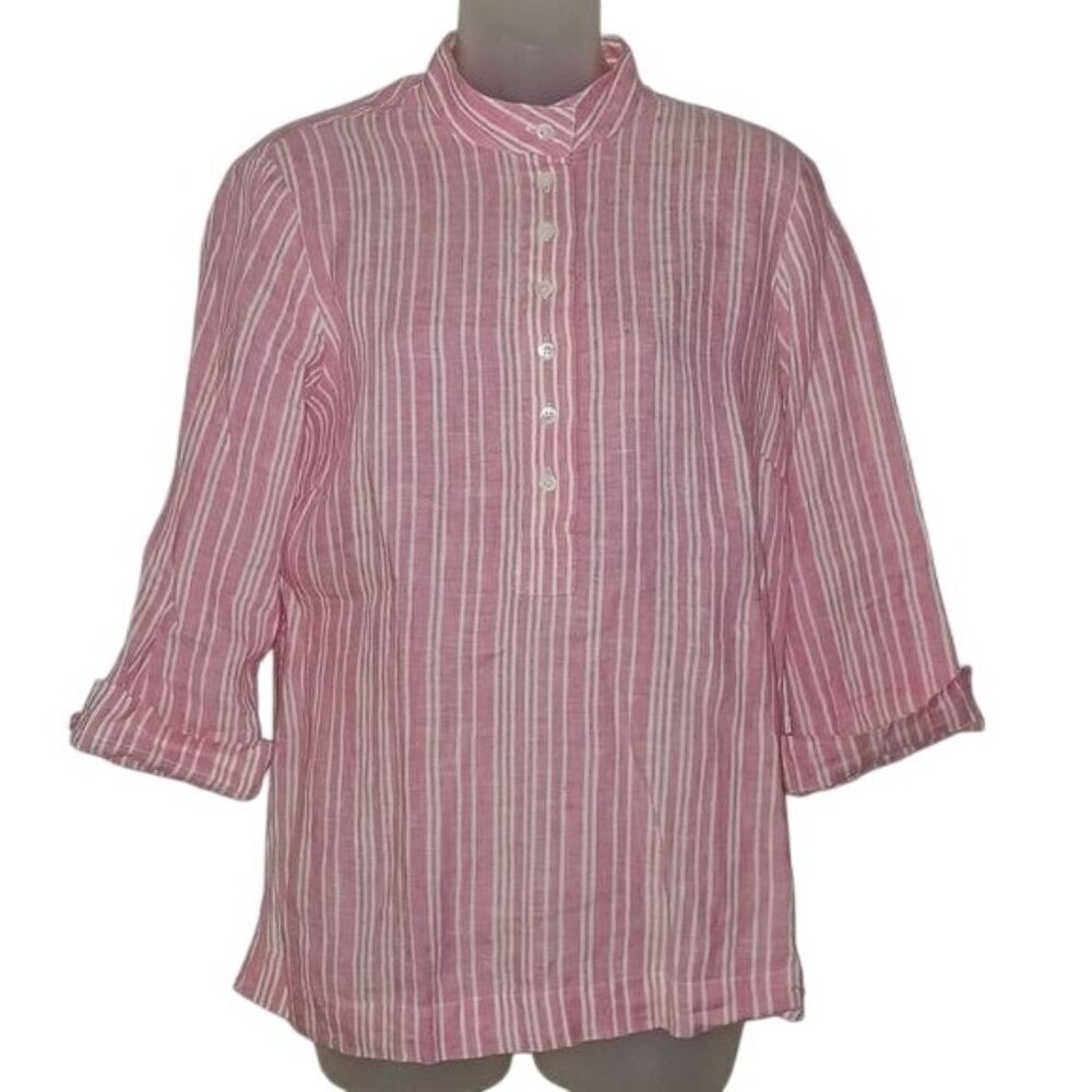 Brooks Brothers Pink Stripe Irish Linen Popover Tunic Top